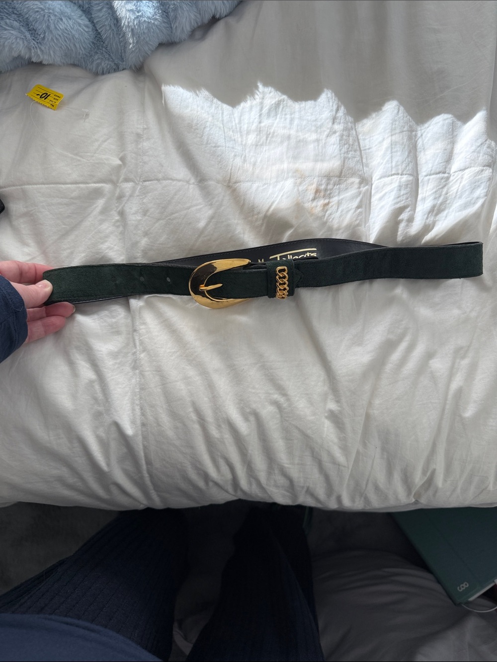 Talbots Classic Dark Green Faux Suede Belt with Gold Buckle M